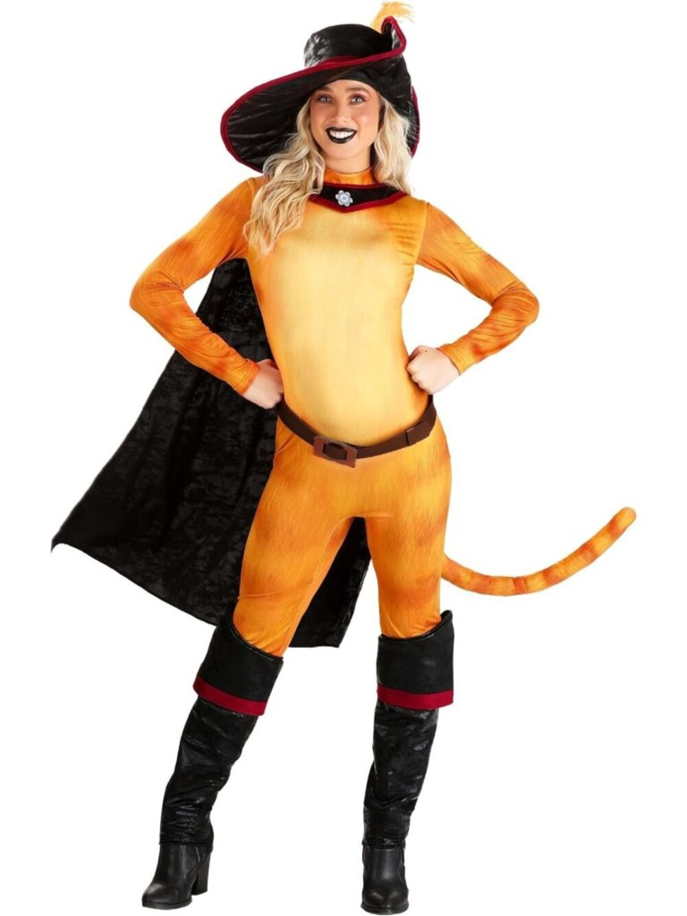 Puss in Boots Women's Costume - Jumpsuit, Cape, Belt, Boot Covers & Hat Set